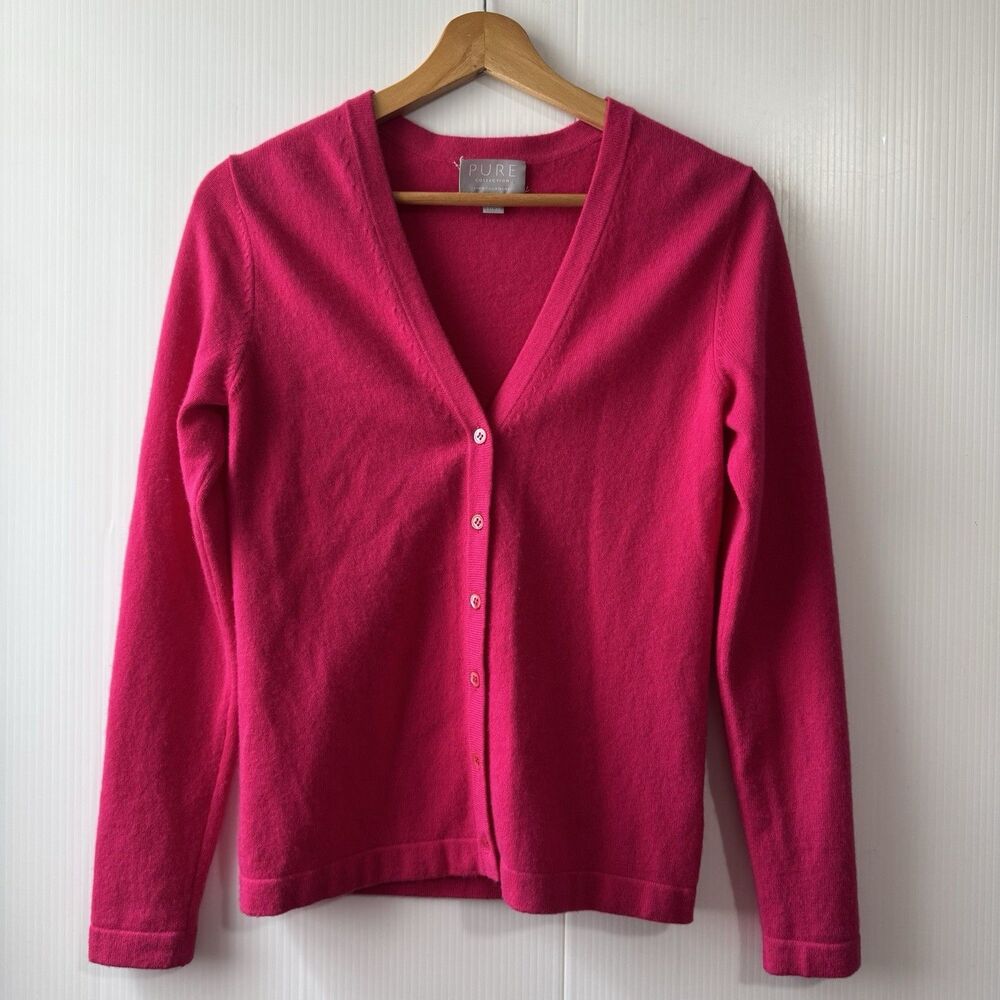 Pure Collection 100% Cashmere Cardigan Sweater Size 2 Fushia Button Front
